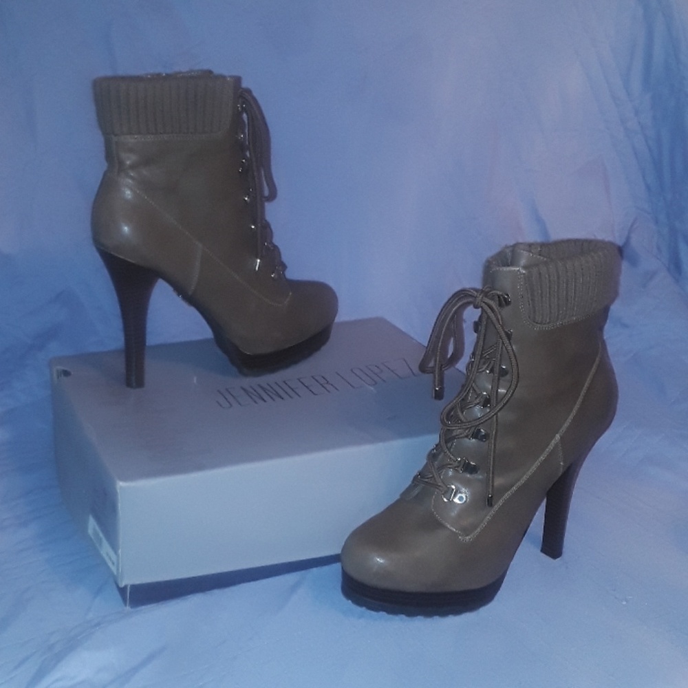 SALE JLOPEZ TAUPE LACE UP WITH ZIPPER HALF BOOTS